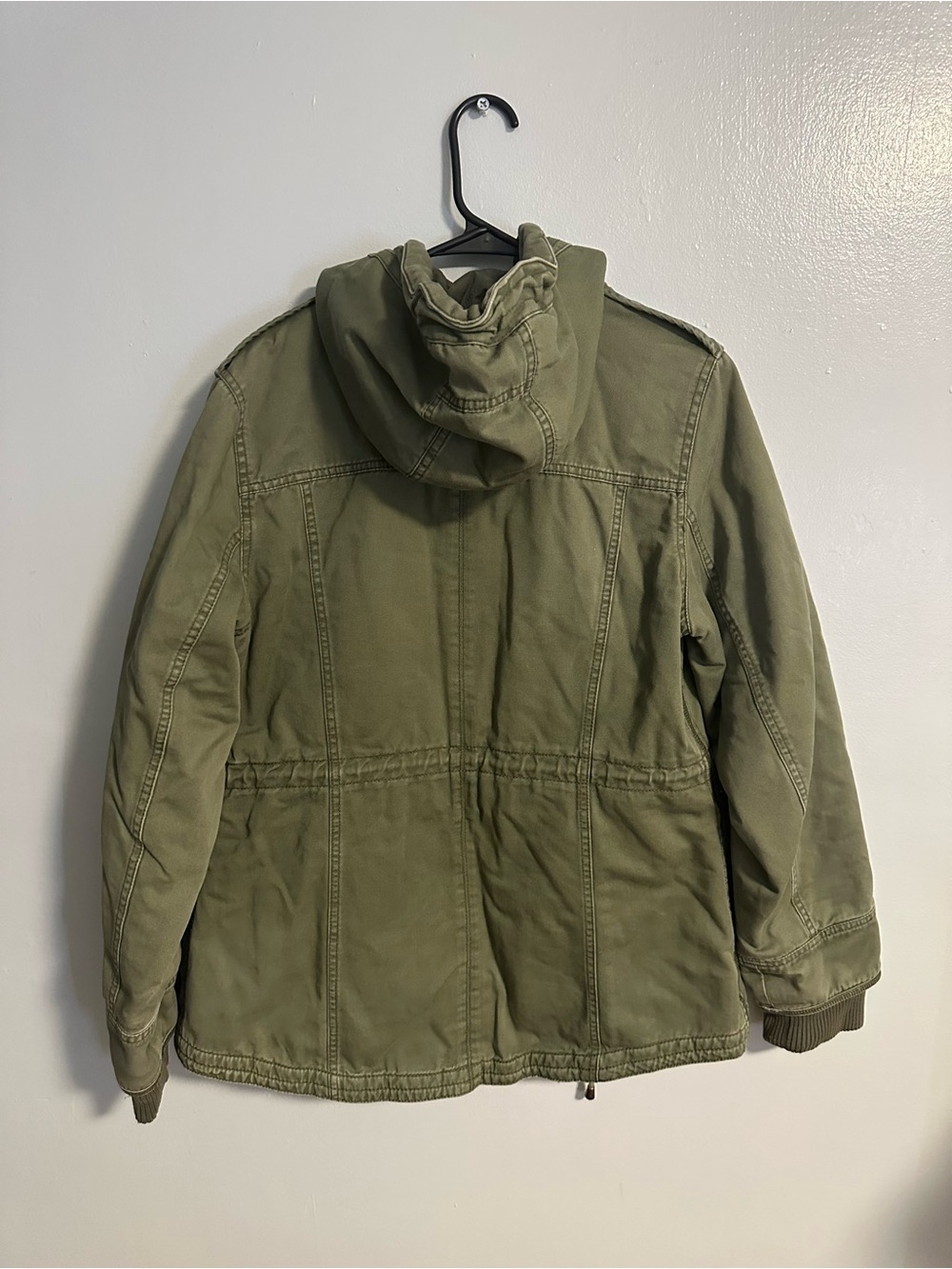 Tommy Hilfiger Olive Green Hooded Utility Jacket Pink Quilted Lining Size Medium - Picture 2 of 9